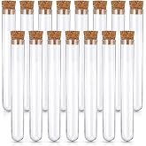 Quelcc 15 Pieces Test Tube with Cork Stoppers, Transparent Test Tubes, Multifunctional Plastic Test Tube, for Flowers, Gifts,