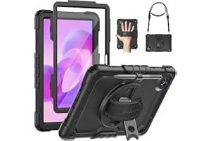 SEYMAC Funda para Lenovo Idea Tab 11 Pulgadas 2025/Tab M11/Tab K11 Gen 2, Funda para Tablet M11 a Prueba de Golpes con Protector de Pantalla, Soporte Giratorio de 360°, Correa para el Hombro, Negro