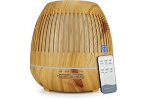 OVADA Luftbefeuchter Aroma Diffuser für Duftöle | Fernbedienung + Zeitschaltuhr | 400ml | Duftlampe Aromatherapie | 7 Farben Licht | Holzdesign Öl | Wellness Schlafzimmer Wohnzimmer (Hellbraun)