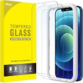 JETech 3 Pcs Full Coverage Screen Protector for iPhone 12/12 Pro | Easy Installation Frame, Clear HD Tempered Glass, Case Fri