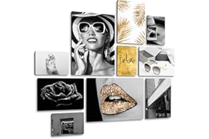 Giallobus - Ensemble de 10 peintures Multi-Panneaux - 3 - Fashion J'adore - Bois MDF - | 2 x 42x29,7cm | 4 x 29,7x21cm | 4 x 21x14,85cm | - Prêt à accrocher - Tableaux