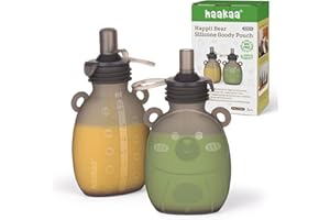haakaa Happii niedźwiedź silikonowy woreczek na smakołyki, wielokrotnego użytku woreczki na żywność dla niemowląt do domowych organicznych przecierów, soków, smoothie i jogurtu, idealne dla małych