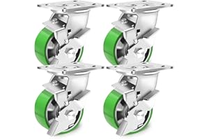 Humagineer 100mm Industrielle Schwerlastrollen Tragfähigkeit 1600KG, Aluminiumkern PU Hohe Härte Lenkrollen mit Bremse, Leise und Verschleißfeste Rollen für Verschiedene Möbel und Geräte, Satz von 4