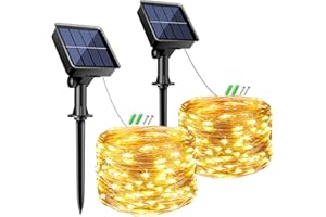 btfarm 2 Pack Solar String Lights Outdoor Garden, Total 12M 120 LED Fairy Lights Solar Powered 8 Modes, Copper Wire Solar Lights for Decorating Garden, Yard, Tree, Christmas, Warm White