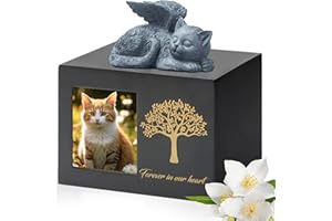 DiDiBirDi Tierurnen für Katze,Haustier Einäscherung Box,Katze Urne für Asche,Schwarze Katze Urnen aus Holz für Asche,Wird mit Einer Katzenstatue aus Kunstharz und einem Samtbeutel zur Aufbewahr