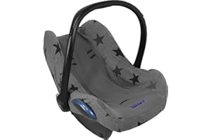 Dooky Seat Cover 0+ Cubierta para el asiento de coche del bebé (Diseño: Grey Stars, para sistema de cinturón de 3 y 5 puntos, grupo de edad 0+, adecuado para la mayoría de las marcas), Gris