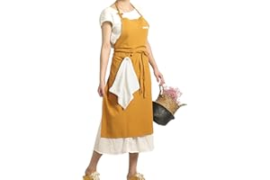 Pincy Soft Cotton Linen Apron - Retro Linen Art Apron, Adjustable Casual Apron with Towel, Great for Florist, Coffee House and Kitchen