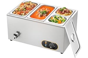 MOOTACO Bain Marie électrique INOX de vidange, 2X GN 1/3 +2X 1/6 GN Récipients avec Couvercle, Chauffe-Buffet Chafing Dish, réglable 30°C - 85 °C, Contrôle de la température