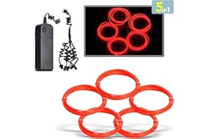 Aogbithy EL Wire, Neon Glowing Strobing Light Super Bright Battery Operated EL Wire Cable for Christmas Party Cosplay Dress Carnival Decoration Festival Halloween (Red, 5*1M)