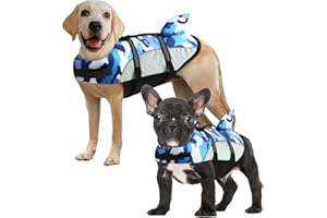 ALAGIRLS Schwimmweste Hund Rettungswesten Badeanzug für Hunde Neulinge Schwimmweste für Haustier Wassersicherheit am Pool Strand ALADLJ001 BlueCamo L