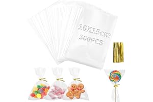 TXXATX 300 sztuk torebek celofanowych 15 x 10 cm torebki na słodycze, przezroczyste torebki na ciastka, przezroczyste torebki celofanowe, małe torebki na prezenty z krawatami na chleb, herbatniki,