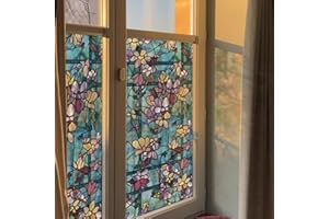 Neukids Self Adhesive Window Film, Static Adhesion Window Film Privacy Patterned, Blue Magnolia Decorative Window Stickers Bedroom Living Room Kitchen Bathroom Offices Double Sided Glass Film 30x300cm