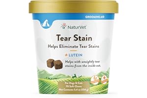 NaturVet Tear Stain Plus Lutein - beseitigt unschöne Tränenflecken - angereichert mit Cranberry-Extrakt, Marshmallow-Wurzel & Oregon-Traubenwurzel - für Hunde & Katzen - 70 weiche Kauarbeiten