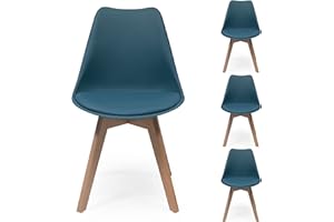 Homely - Pack de 4 sillas de Comedor o Cocina de diseño nórdico Day, Asiento de Polipropileno y Patas de Madera de Haya, Color Turquesa