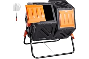 VEVOR Compostiera da Giardino Rotante 140L Doppia Camera, Compostiera Girevole a 360° in PP Senza BPA Portata max. 40 kg per Compostaggio Rifiuti Organici di Cucina per Giardinaggio Cortile Esterno
