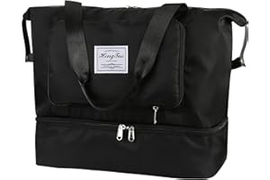 WT WISDOM TOGETHER WT Borsone da Viaggio Grande Pieghevole, Impermeabilizzi , con Separato Secco Bagnato, Grande Capacità per Sport/Viaggi (Nero)