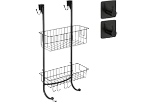 SMARTPEAS Wisząca Półka Prysznicowa W Kolorze Czarnym - 2X Poziomy Szelfu Prysznicowego - 59,3 X 30 X 11 Cm - Powlekany Proszek - Caddy Prysznicowe Nie Wymagane Wiercenie + 2 Haczyki Ze Stali Nierdzewnej!