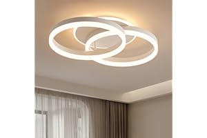 Amdelne Plafonnier LED Salon 2 Ring φ50cm, 36W Plafonnier Moderne Dimmable avec Télécommande, en Métal+Acrylique, Design Rond,pour Salon, Chambre, Salle à manger - Blanc