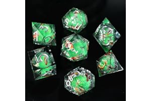 Elifel Koi Fish Ocean - Set di 7 dadi poliedrici in resina per giochi di ruolo da tavolo come Dungeons and Dragons, fatti a mano, colore blu acqua, 16 mm/19 mm, D20, D12, D10, D8, D6, D4