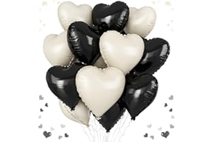 VIBZOX Black White Heart Balloons, 18 Inch Black and Cream White Heart Shape Balloon, 12PCS White Sand Black Helium Foil Heart Balloon for Birthday Wedding Bridal Shower Bachelorette Party Decorations