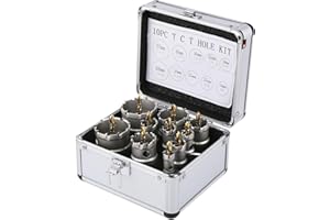 Vearter TCT Kit de sierra de corona para metal duro, 16–53 mm, 10 brocas de carburo con broca piloto, para acero inoxidable, hierro, aluminio, aleaciones, plásticos, etc.