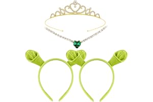 Yezmo 4PCS Set de Diadema Orejas de Ogro Verde, Accesorios de Disfraz de Ogro con Diademas de Monstruo Corona y Collar para Halloween Cosplay Fiesta de Disfraces