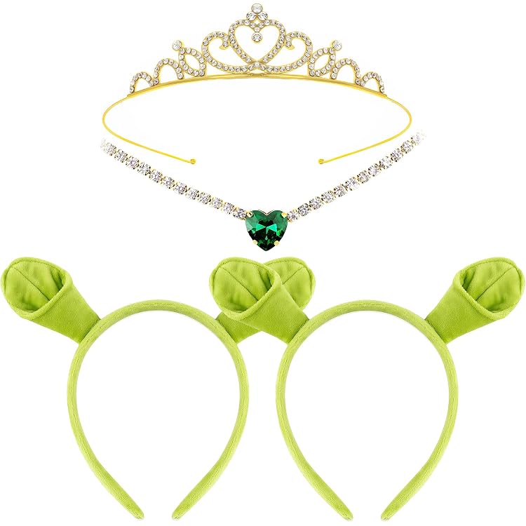 BORFUE Shrek-Ohr-Haarreif (3 Stück) – Grüne Plüsch-Ohren, Für Halloween, Cosplay, Kostüm-Party