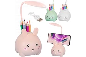 things-4you Lámpara Infantil Conejo Rosa con Portalápices y Soporte Móvil – Luz Nocturna LED Recargable USB-C – Flexo Escritorio Niños y Mesita de Noche