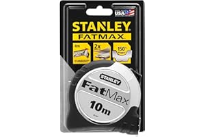 Stanley FatMax PRO Bandmass Blade Armor 0-33-897 (10 m Länge, 32 mm Breite, Genauigkeitsklasse II, mit Feststeller & Mylar-Schutzsicht, automatischer Rücklauf, schlagfestes Gehäuse, Gürtelclip)