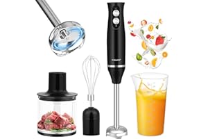 Dreamhigh Mixeur Plongeant Professionnel 4-en-1, Mixer Plongeur Électrique 500W avec 2 Vitesses, Inclus Fouet, Hachoir 500ml & Verre Doseur 700ml – Idéal pour Purées, Soupes & Smoothies