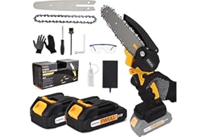 Fwiull Mini Kettensäge mit Akkus, 6 Zoll Elektrosäge Kettensäge Tragbare Einhand Motorsäge Handkettensäge 2 x 2000 mAh Akku mit sicherheitsschloss für Gartenscheren Astschere Holzschneiden