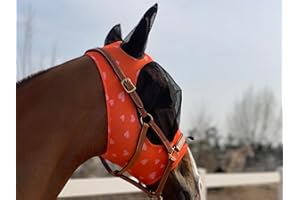 TGW Riding Super Fit Pferdefliegenmaske Pferde Fliegenmaske Horse Fly Mask (L, Orange Heart)