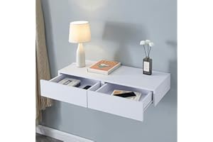 [en.casa] Estanteria Pared Karstula con 2 Cajones hasta 5 kg Mesilla de Noche Mural Estante con Dos Cajones Recubierto de PVC 80 x 35 x 12 cm - Blanco