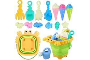 Ecofocet Giochi da Spiaggia per Bambini, 15 Pezzi con Secchiello Pieghevole, Annaffiatoio, Stampi Gelato Dinosauri e Animali Marini, Pala Sabbia, Giocattoli per Sabbia, Giochi Estivi Mare 3+ Anni
