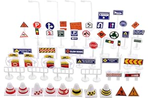 Kisangel Traffic Sign Toys 56-Piece Set for Kids - Diy Model Traffic Road Signs and Barriers Educational Playset for Imaginative Role Play