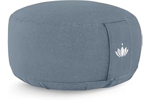 LOTUSCRAFTS® Meditationskissen mit 15cm Sitzhöhe, bestickt, Yoga Kissen mit Dinkelfüllung, Yogakissen Rund, Bodenkissen Rund, Yogakissen Meditationskissen, Yogakissen Bezug waschbar, GOTS zertifiziert