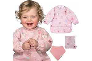 Cheeky Monkey® Baby Bibs with Sleeves Waterproof Weaning Essentials for 6-24 Months | Easy Clean | Coverall Long Sleeve Bibs | Machine Washable baby weaning bib | Ideal for Feeding and Dribble