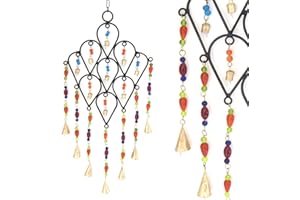 Purity Style Carillón de viento de metal indio con cuentas de colores y campanas para interior o exterior, carillón de viento de jardín