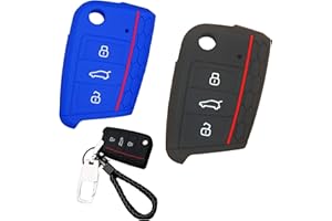 DXIA 2 Pack Silicone Car Key Protection Case, Silicone Car Key Cover, Car Key Cover Skin Jacket, Silicone Protective Key Fob Cover, New Car Remote Fob Case for VW Golf, Black/Blue