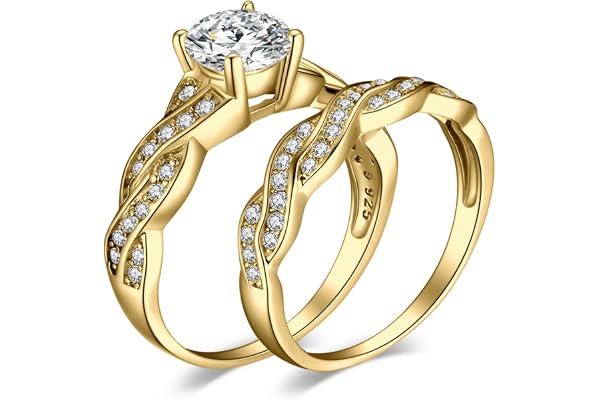 JewelryPalace 1.5ct Zircone Cubique Infini Bague Femme Argent 925 Plaqué Or Jaune Or Rose, Lot de Bague de Fiançailles Femme, Bagues Anniversaire Mariage Promise Couple Nuptiale Ensembles Bijoux