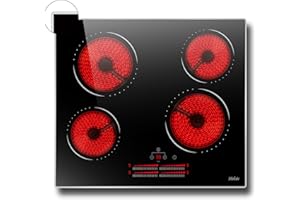 HOBSIR HOB Piano Cottura in Vetroceramica 4 Zone di Cottura Piano di Cottura Sensor-Touch Control Autosufficiente 60 CM, 6000 W, 9 Livelli di Potenza, Cablato, senza Spina