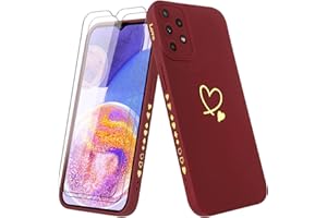 Vauki Hülle für Samsung Galaxy A23 5G mit 2 Stück Schutzfolie Handyhülle Mädchen mit Herz Motiv Muster Weiches Dünne Silikon TPU Stoßfest Kratzfeste Case Kompatibel mit Samsung A23 5G, Claret