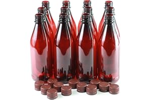 GOLDBEARUK 12 X Plastic Beer Bottles Amber/Red - Brown Lids - Homebrew (500ml)
