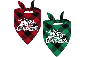 Dog Bandana, LMSHOWOWO 2 Pack Cotton Double Layer Christmas Dog Bandanas, Washable Adjustable Classic Plaid Triangle Christmas Dog Scarf Bibs Kerchief for Small Medium Large Dogs Cats Pets Costume