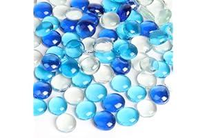 VGOODALL Dotters Clear Round Glass Pebbles, 100 Approx. 0.45 KG Fill 0.3 L Vol. Premium Blue Mixed Color Flat Stones Aquarium Marbles Decorative Nuggets Vase Filler Beads Table Scatter Gems