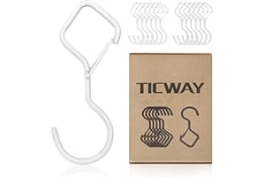 Ticway 12 PCS S Hooks for Hanging with Safety Buckle, Metal Hooks for Hanging Heavy Duty Design for Plants, Clothes, Kitchen Utensil Pots Pans Bathroom Towels (White)