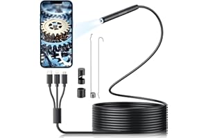 Endoscope Inspection Camera with Light - Hopefox Borescope Snake Camera, 1920P HD 3 in 1 Endoscope with 6 Lights, IP67 Waterproof 9.8FT Semi-Rigid Cord for Pipe Inspection, Cool Gadgets for Men
