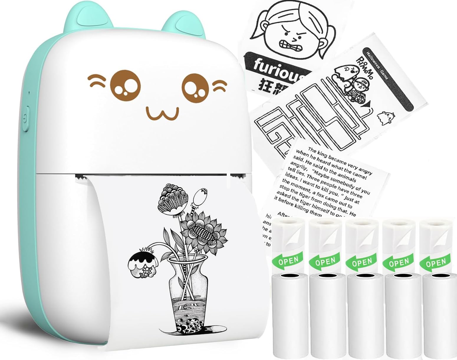 ZEITEL® Mini Bluetooth Thermal Printer, Portable Label Printer Inkfree Printer for Android & iOS System, Black on White Therm