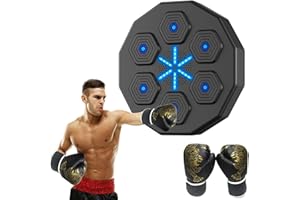 BQSHX Boxing Machine Wall Mounted, Smart Music Boxing Equipment Punching Pads With LED Light, Electronic Boxing Target With Bluetooth Music (Boxing Machine+Black Adult Gloves)