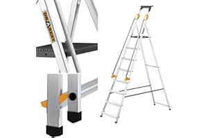 Drabest ÉCHELLES SÉRIES Pro Escabeau Ménager 8 Marches en Aluminium avec Mains Courantes 150 KG Escabeau en Aluminium Echelle Multifonctions - 52X239X12 Cm